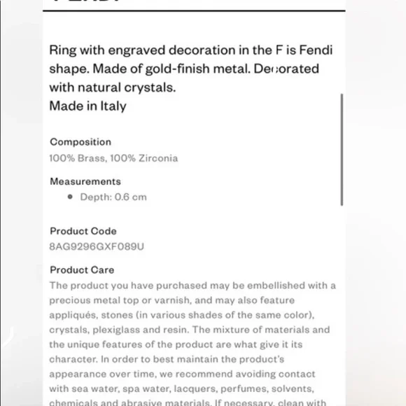 Fendi Gold Ring with Crystal Accents - Picture 7 of 8